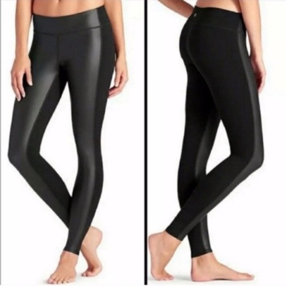 Athleta Gleam Faux Leather Front Panel Mid Rise Leggings Black, Size XS - Picture 4 of 15